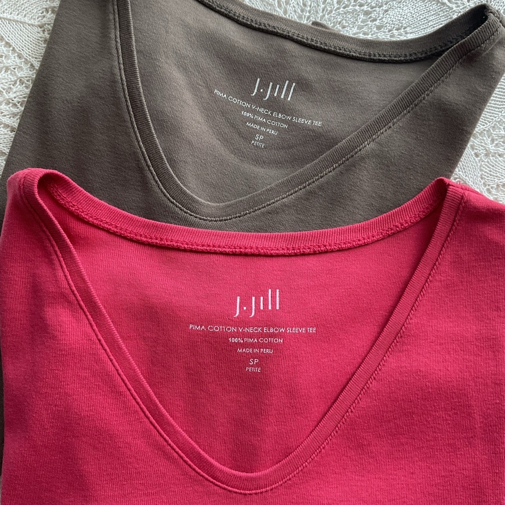 J. Jill Pima Cotton V-Neck Tee ⭐️ rose pink ⭐️ SP ⭐️ elbow sleeve length ⭐️